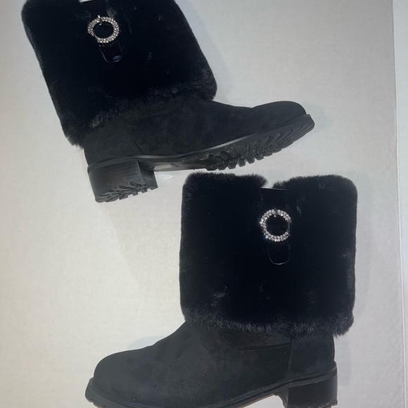 Midnight Velvet Black Sequined Buckled & Fur WMNS Boots SIZE: 10M - Picture 4 of 9